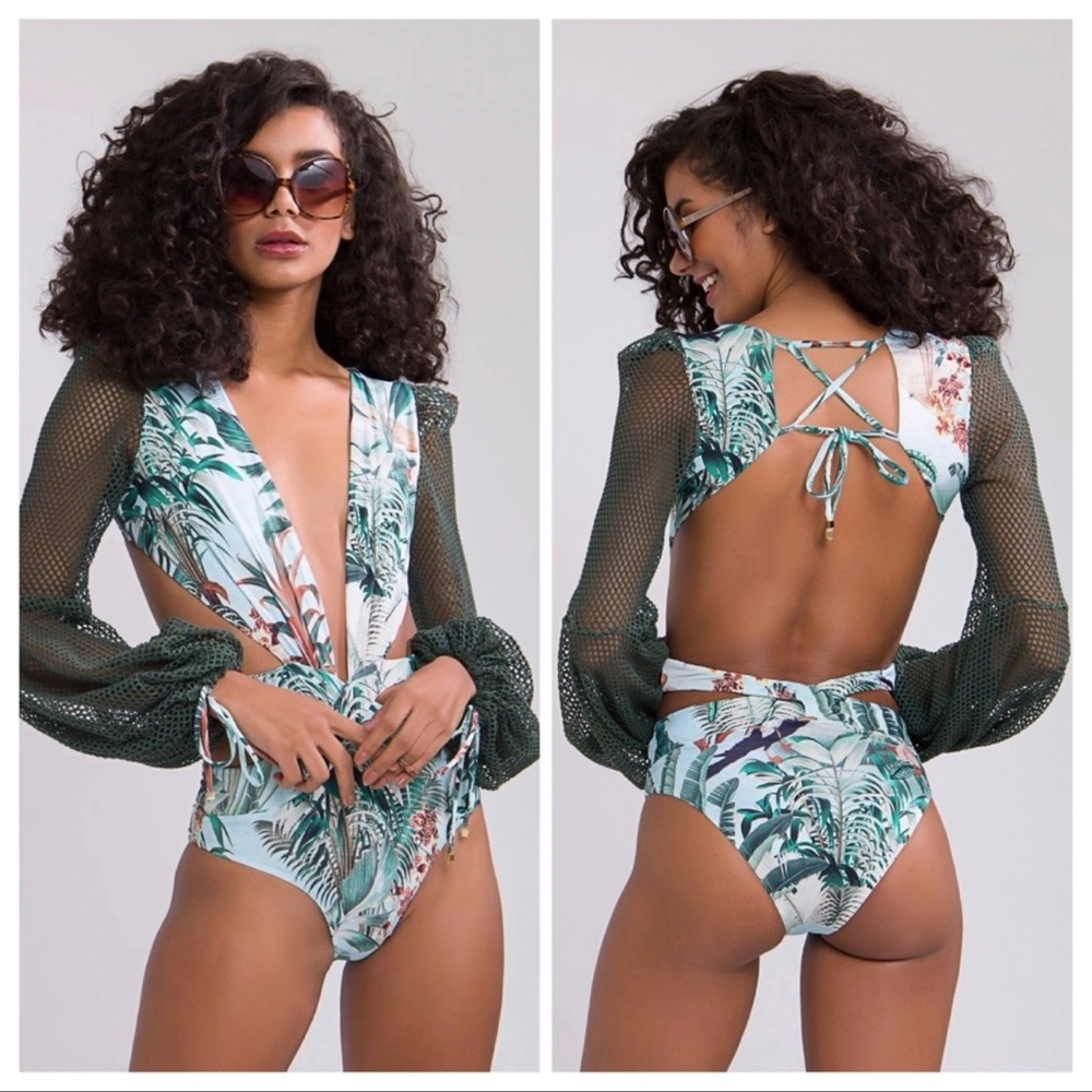 PATBO Eden mesh sleeves print one piece